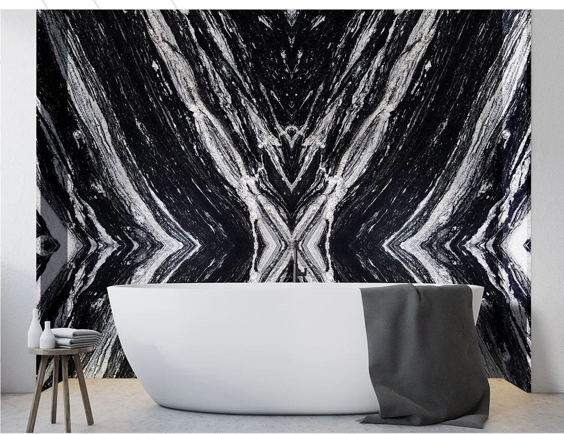 Гранит Black Tempest в интерьере панно / панно с подсветкой / камень с подсветкой и отделка стен / стены